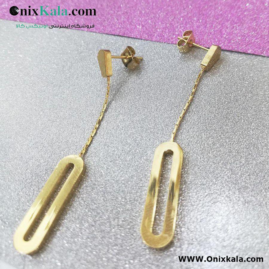 گوشواره آویز استیل بیضی کد 10060